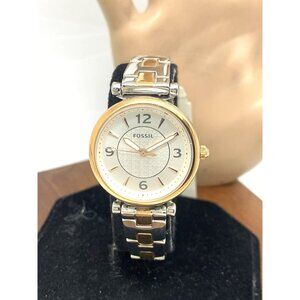 Fossil Women's Watch ES5201 Quartz Two Tone Silver Rose Gold Steel 28mm